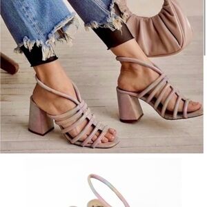 NIB Free People Colette Cinched Heel Sandals in Rainbow Metallic sz 40